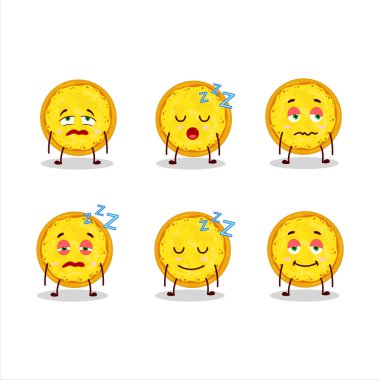 Uykulu suratlı İtalyan peynirli pizzanın çizgi film karakteri. Vektör illüstrasyonu