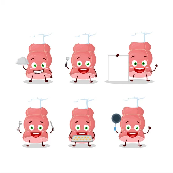 Personaje Dibujos Animados Salchicha Hervida Con Varios Emoticonos Chef Ilustración — Vector de stock