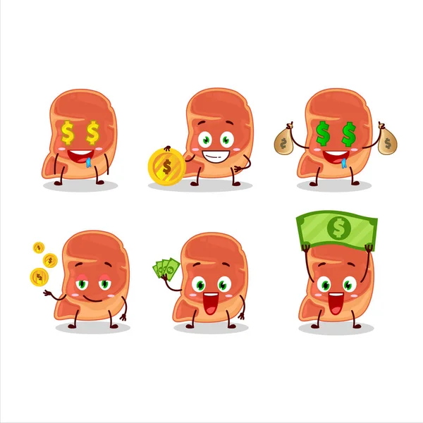 Karakter Kartun Steak Dengan Emoticon Lucu Membawa Uang Ilustrasi Vektor - Stok Vektor