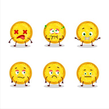 İfadesiz İtalyan peynirli pizza çizgi film karakteri. Vektör illüstrasyonu