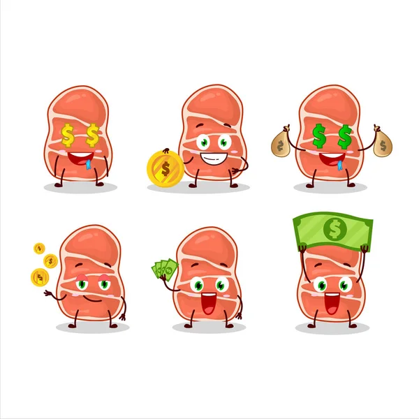 Smoke Karakter Kartun Daging Babi Dengan Emoticon Lucu Membawa Uang - Stok Vektor