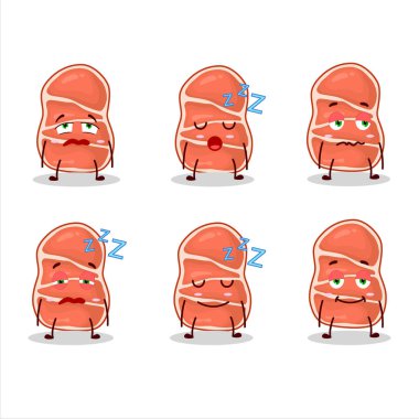 Uykulu ifadeli dumanlı domuz eti çizgi film karakteri. Vektör illüstrasyonu