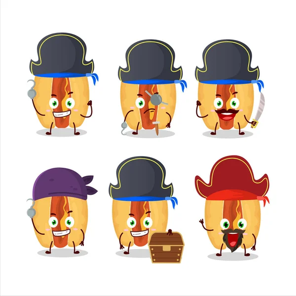 Personaje Dibujos Animados Perros Calientes Con Varios Emoticonos Piratas Ilustración — Vector de stock