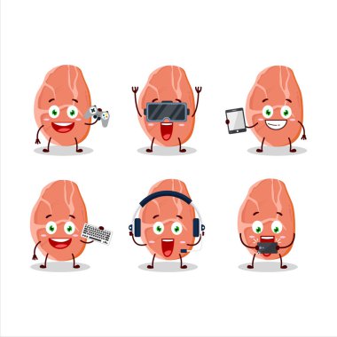 Domuz eti çizgi film karakteri çeşitli şirin ifadelerle oyunlar oynuyor. Vektör illüstrasyonu