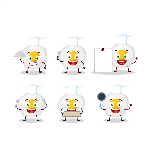 Cartone Animato Personaggio Uovo Fritto Con Varie Emoticon Chef Illustrazione — Vettoriale Stock