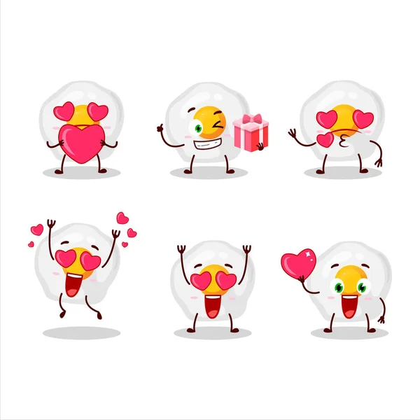 Fried Egg Cartoon Figur Mit Liebe Süße Emoticon Vektorillustration — Stockvektor