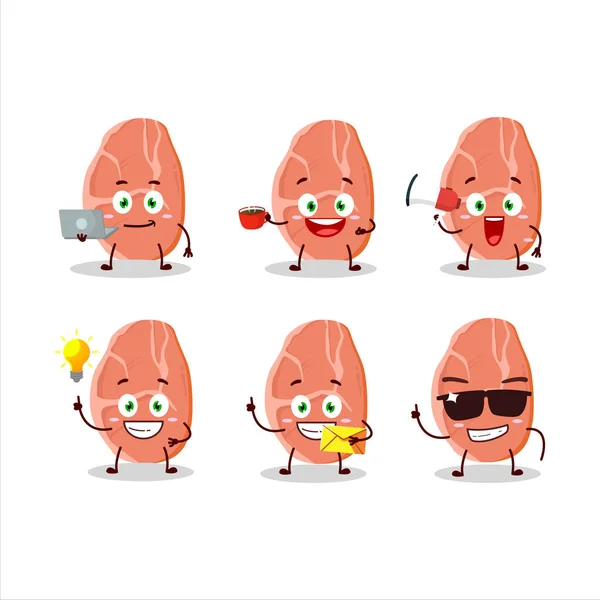 Rebanada Personaje Dibujos Animados Cerdo Con Varios Tipos Emoticonos Negocios — Vector de stock