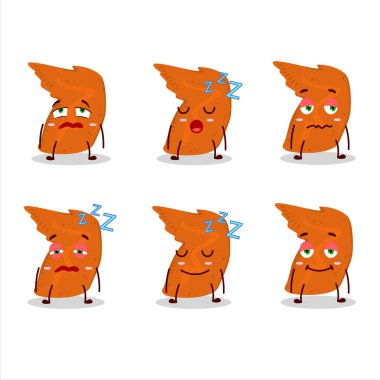 Uykulu yüzlü tavuk kanadı çizgi film karakteri. Vektör illüstrasyonu