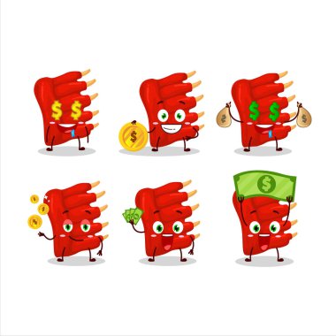 Biftek kaburgası çizgi film karakteri, şirin bir ifade ile para getiriyor. Vektör illüstrasyonu