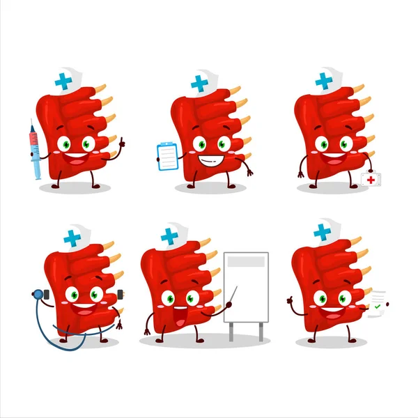 Médico Profesión Emoticono Con Carne Res Costillas Personaje Dibujos Animados — Vector de stock