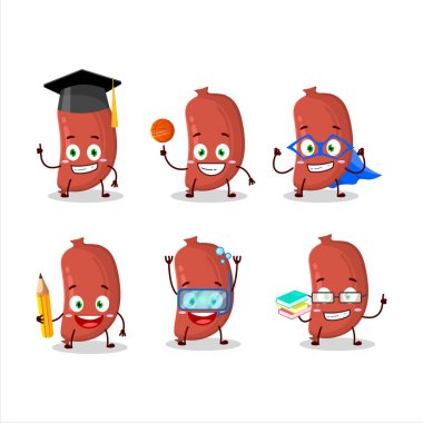 Değişik ifadeleri olan sosis çizgi film karakteri öğrencisi. Vektör illüstrasyonu