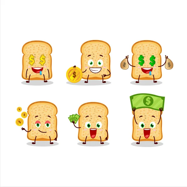 Karakter Kartun Roti Panggang Dengan Emoticon Lucu Membawa Uang Ilustrasi - Stok Vektor