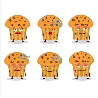 Uykulu suratlı çikolatalı kek çizgi film karakteri. Vektör illüstrasyonu