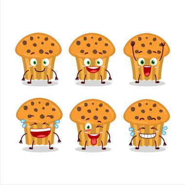 Gülen suratlı çikolatalı kek çizgi film karakteri. Vektör illüstrasyonu