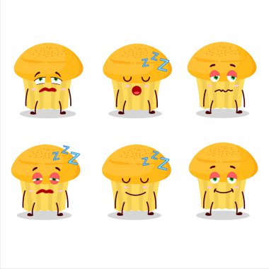 Uykulu yüzlü peynirli kek çizgi film karakteri. Vektör illüstrasyonu