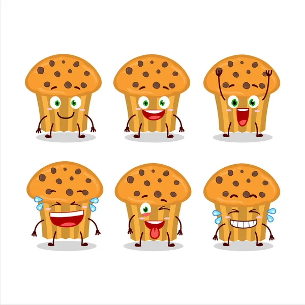 Gülen suratlı çikolatalı kek çizgi film karakteri. Vektör illüstrasyonu