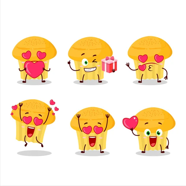 Muffin Queso Personaje Dibujos Animados Con Amor Lindo Emoticono Ilustración — Vector de stock