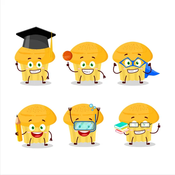 Schüler Der Käse Muffin Zeichentrickfigur Mit Verschiedenen Ausdrücken Vektorillustration — Stockvektor