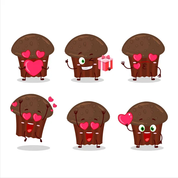 Personagem Desenho Animado Muffin Chocolate Com Amor Emoticon Bonito Ilustração — Vetor de Stock