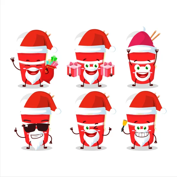 Émoticônes Père Noël Avec Tasse Nouilles Personnage Dessin Animé Illustration — Image vectorielle
