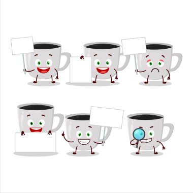 Karakterli kahve karikatürü bilgi panosu getirir. Vektör illüstrasyonu