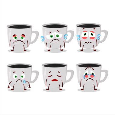 Hüzünlü bir ifadeyle karakterli bir kahve karikatürü. Vektör illüstrasyonu