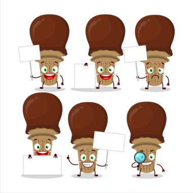 Dondurma çikolatalı çizgi film karakteri bilgi panosu getiriyor. Vektör illüstrasyonu