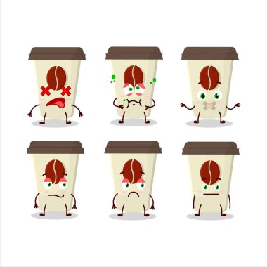 Sütlü kahve fincanı suratsız çizgi film karakteri. Vektör illüstrasyonu