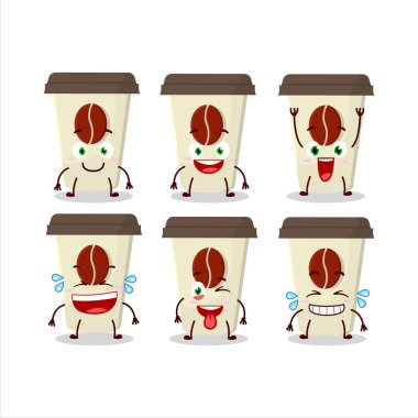Gülen suratlı, sütlü kahve bardağının çizgi film karakteri. Vektör illüstrasyonu