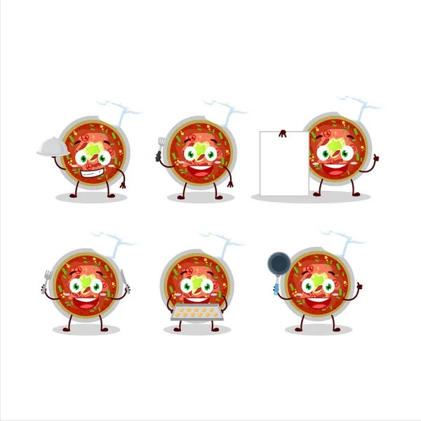 Personaje Dibujos Animados Tazón Chile Con Varios Emoticonos Chef Ilustración — Vector de stock