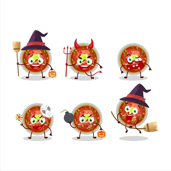 Emotikon Ekspresi Halloween Dengan Karakter Kartun Mangkuk Cabai Ilustrasi Vektor - Stok Vektor
