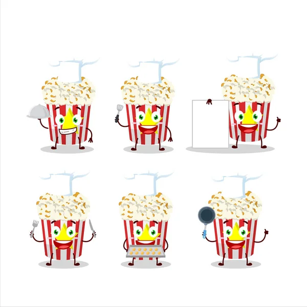 Personagem Desenhos Animados Milho Pop Com Vários Emoticons Chef Ilustração — Vetor de Stock