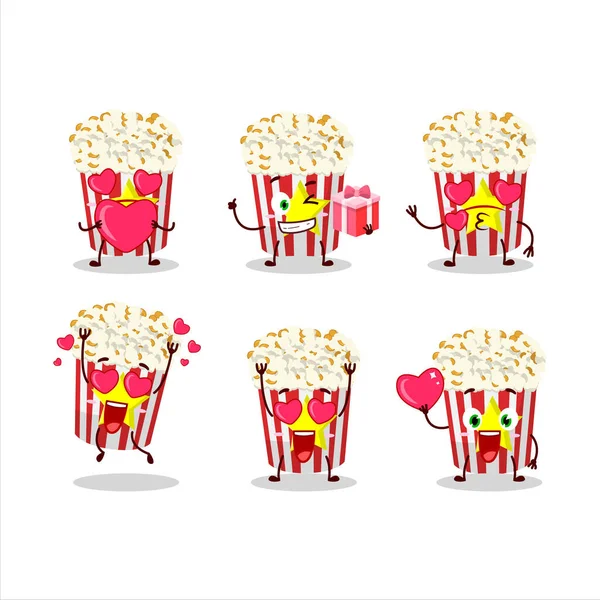 Popcorn Personnage Dessin Animé Avec Amour Émoticône Mignon Illustration Vectorielle — Image vectorielle