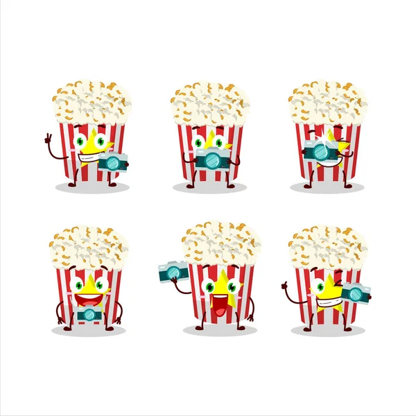 Fotograf Beruf Emoticon Mit Popcorn Cartoon Figur Vektorillustration — Stockvektor