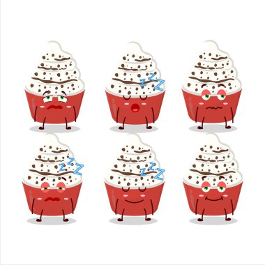 Uykulu suratlı vanilyalı dondurmanın çizgi film karakteri. Vektör illüstrasyonu