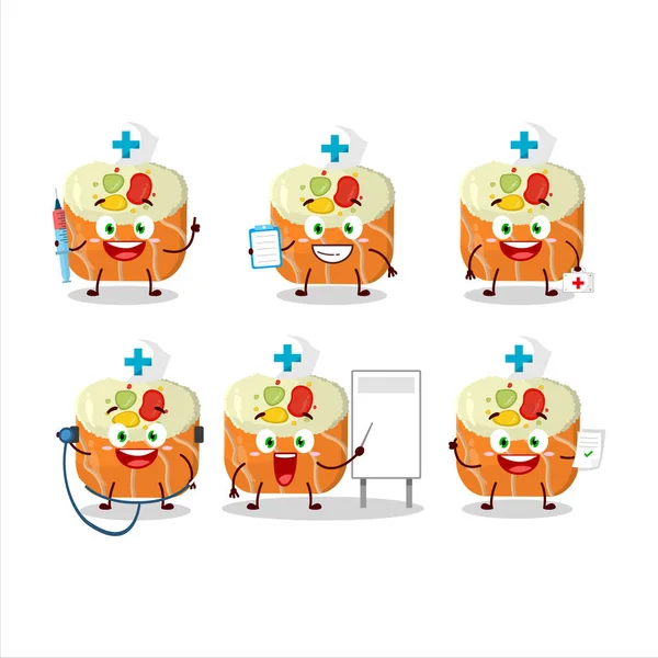 Médico Emoticon Profissão Com Norimaki Sushi Personagem Desenho Animado Ilustração — Vetor de Stock