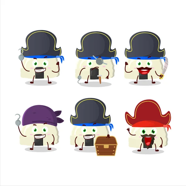 Personagem Desenho Animado Onigiri Com Vários Emoticons Piratas Ilustração Vetorial — Vetor de Stock