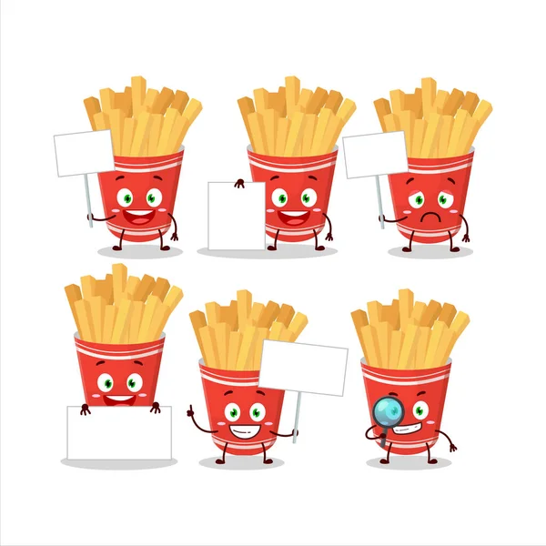 Cup French Fries Cartoon Character Bring Information Board Vector Illustration — Stock Vector