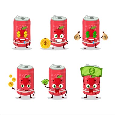 Elmalı gazoz kutusu çizgi film karakteri, şirin bir ifade ile para getiriyor. Vektör illüstrasyonu