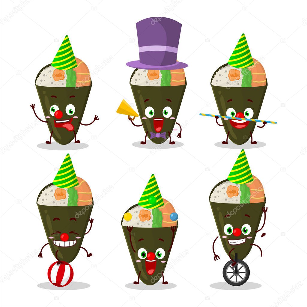 Cartoon character of temaki with various circus shows. Vector illustration
