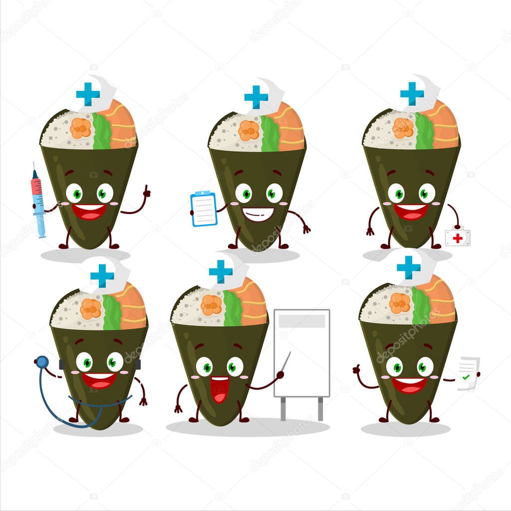 Doctor profession emoticon with temaki cartoon character. Vector illustration
