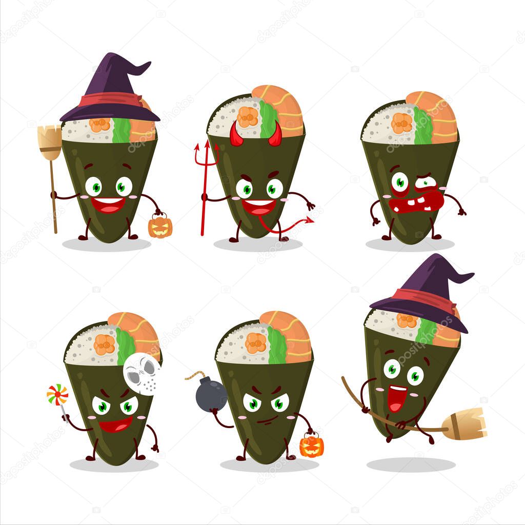 Halloween expression emoticons with cartoon character of temaki. Vector illustration