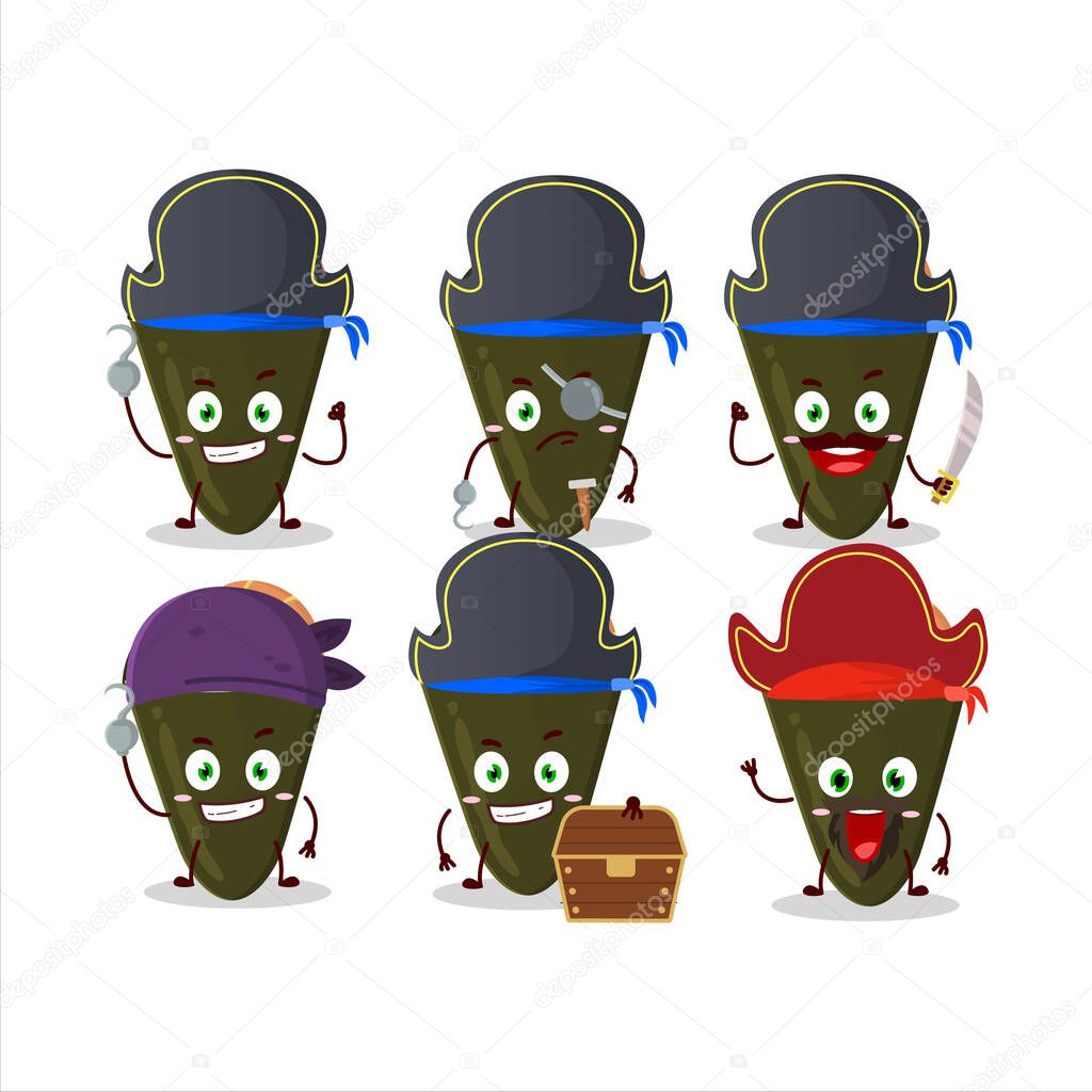 Cartoon character of temaki with various pirates emoticons. Vector illustration