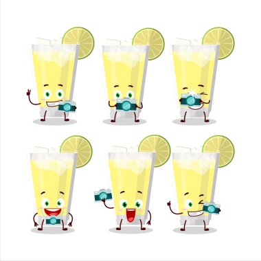 Limonata karikatürü karakteri ile fotoğrafçılık mesleği simgesi. Vektör illüstrasyonu