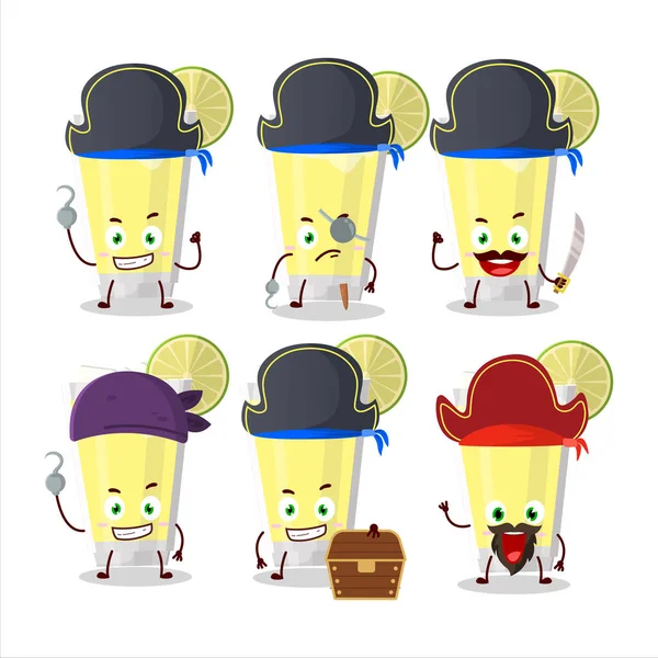 Personagem Desenhos Animados Limonada Com Vários Emoticons Piratas Ilustração Vetorial — Vetor de Stock
