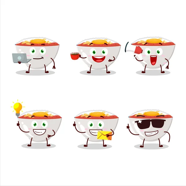 Gyudon Zeichentrickfigur Mit Verschiedenen Arten Von Business Emoticons Vektorillustration — Stockvektor