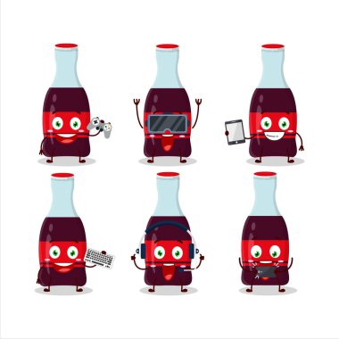 Soda şişesi çizgi film karakteri çeşitli şirin ifadelerle oyunlar oynuyor. Vektör illüstrasyonu