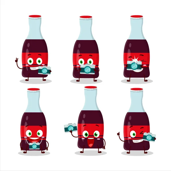 Photographe Profession Emoticon Avec Bouteille Soda Personnage Dessin Animé Illustration — Image vectorielle
