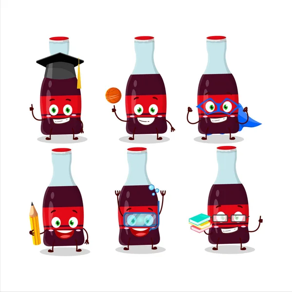 Etudiant Bouteille Soda Personnage Dessin Animé Avec Diverses Expressions Illustration — Image vectorielle