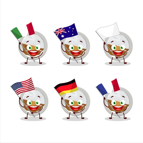Coco Ichibanya Curry Stripfiguur Brengen Vlaggen Van Verschillende Landen Vectorillustratie — Stockvector